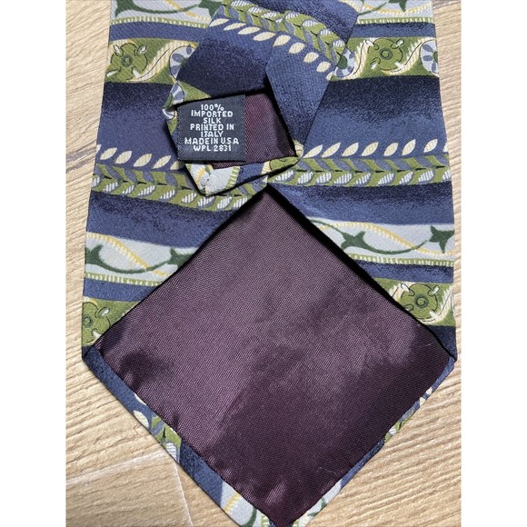 Mens Necktie Silk Made in Italy Zylos George Machado Green/Blue - Picture 5 of 5